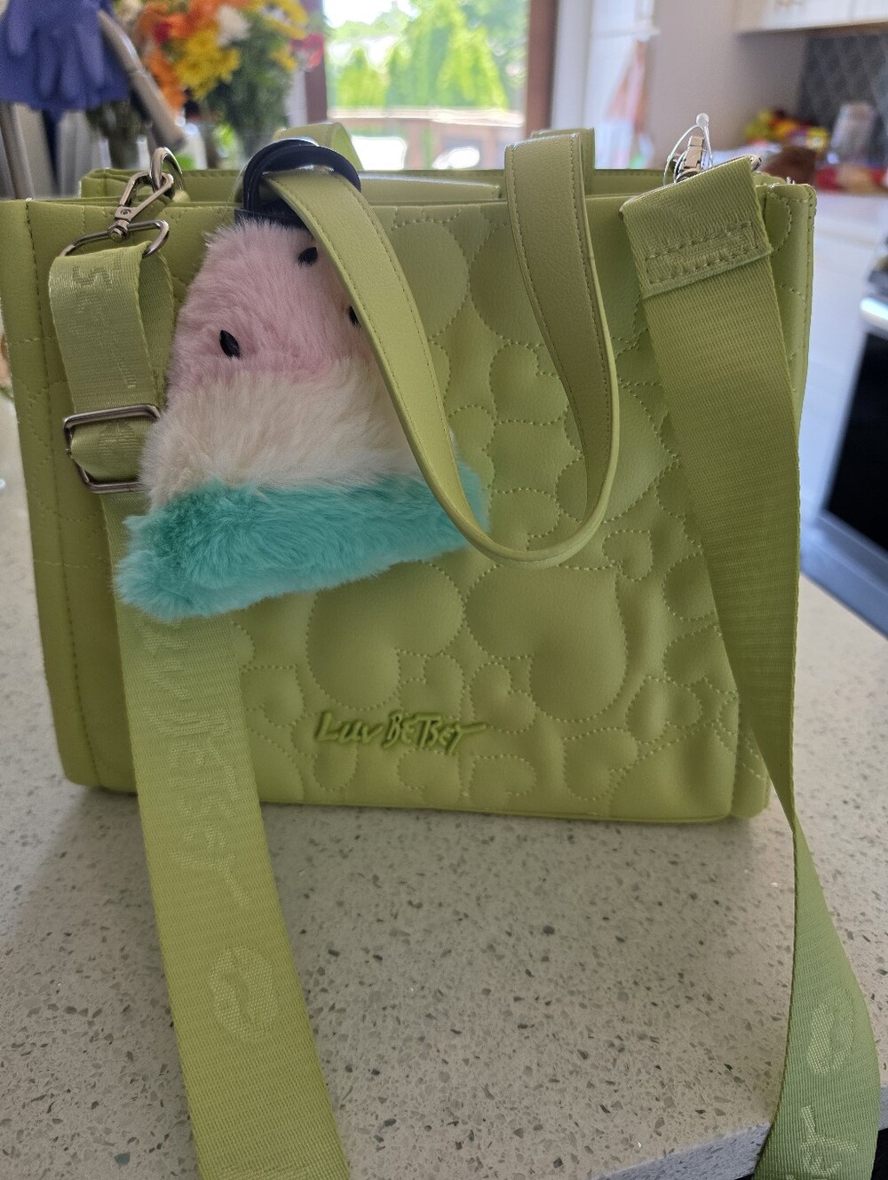 Betsey Johnson Lime Quilted Shoulder Tote with Detachable Strap